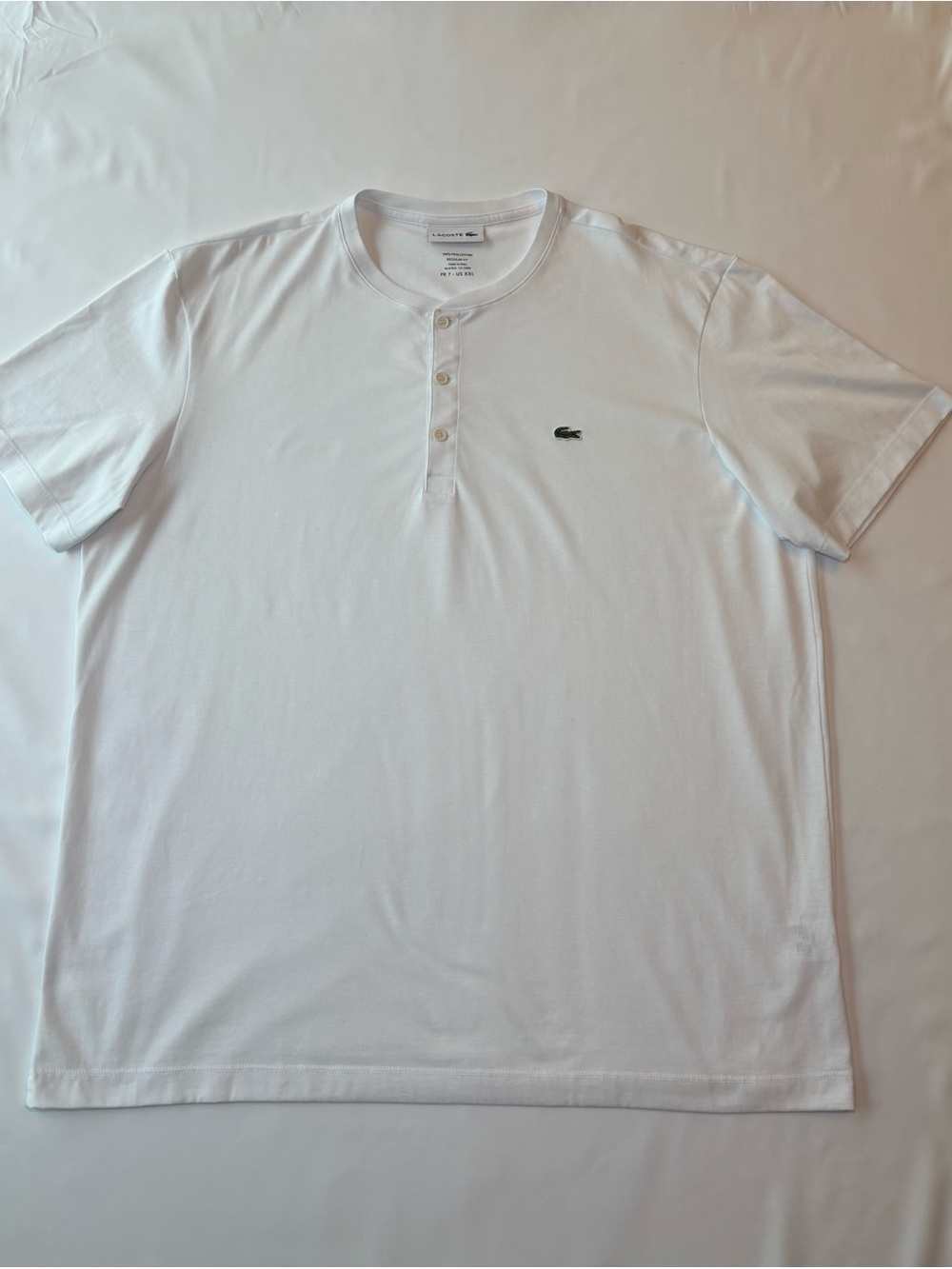 Lacoste White Short-Sleeve Henley with Green Croc Logo